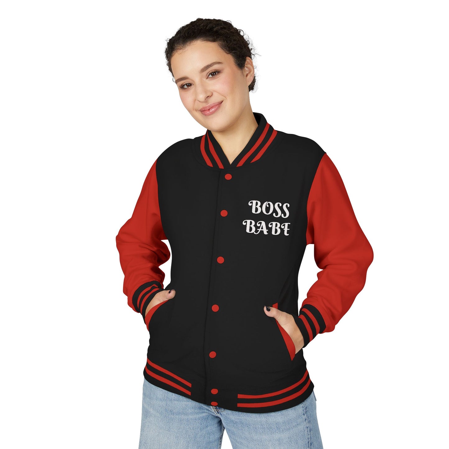 Jackets / Letterman Jacket / Clothing: Boss Babe Unisex Heavyweight Letterman Jacket - Empowerment Gift, Trendy Outerwear, Fashion Statement, Casual Layering, Stylish Gift for Her