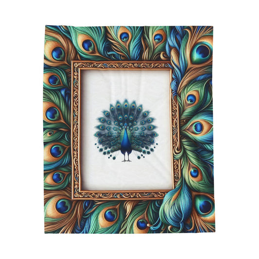 Home Goods/ Blanket: Vibrant Peacock Velveteen Blanket, Cozy Throw for Home Decor, Gift for Her, Boho Style, Perfect for Cozy Evenings, Unique Wall Art