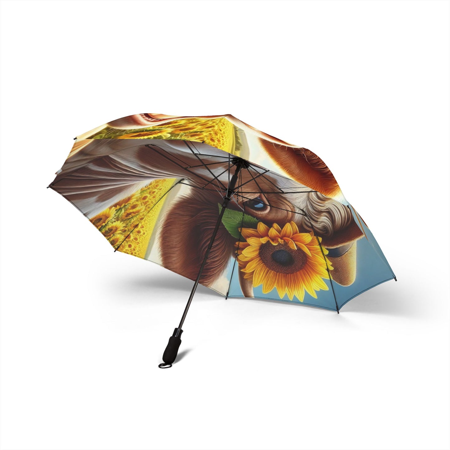 Umbrella: Cute Country Cow Semi-Automatic Umbrella, Fun Foldable Rain Gear, Whimsical Gift, Sunflower Theme, Ideal for Spring and Summer